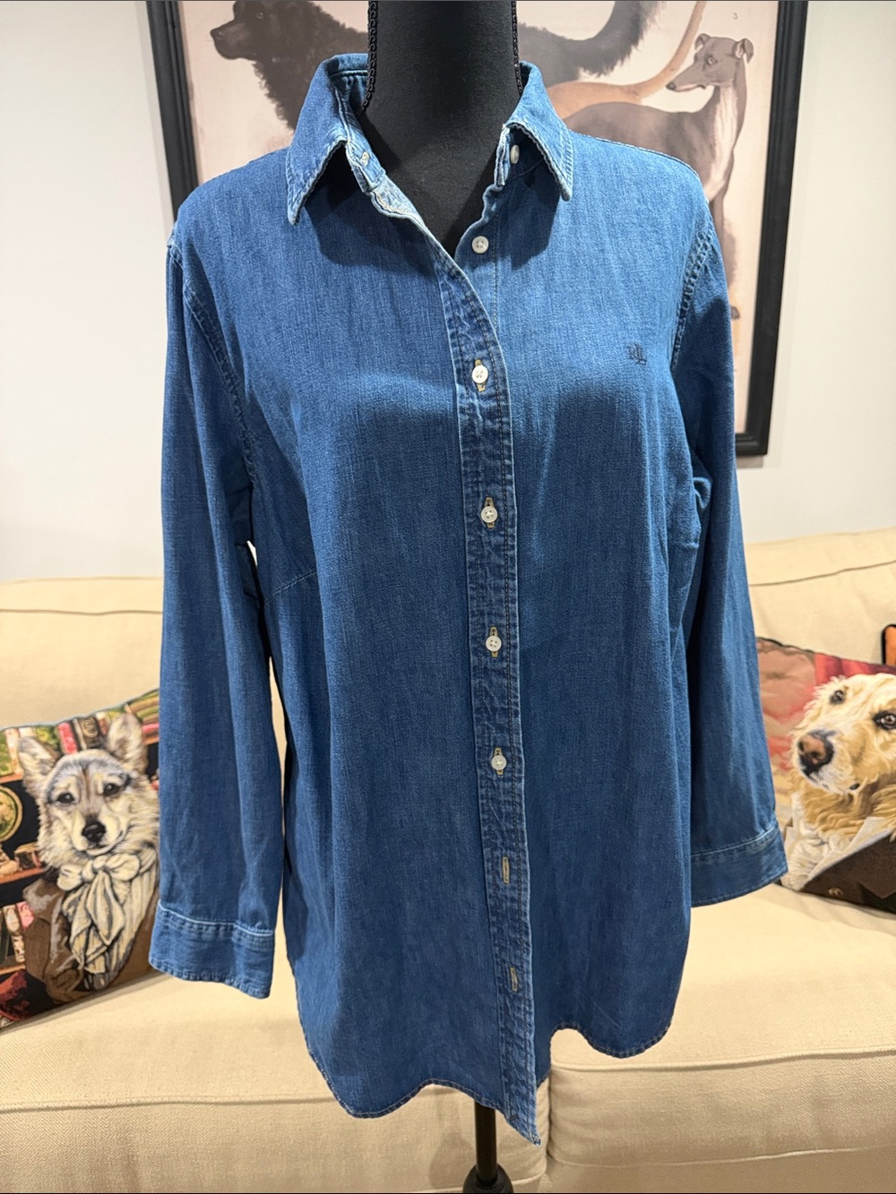 Lauren Ralph Lauren denim point collar, long sleeve button woman’s shirt size 1X